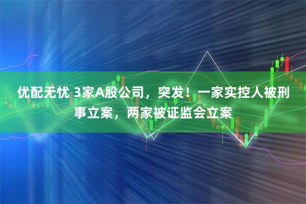 优配无忧 3家A股公司，突发！一家实控人被刑事立案，两家被证监会立案